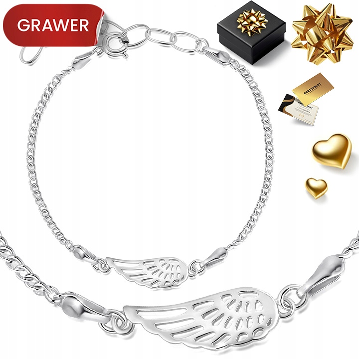 Srebrna Bransoletka Damska 925 Skrzydła Anioła Ze Skrzydłami