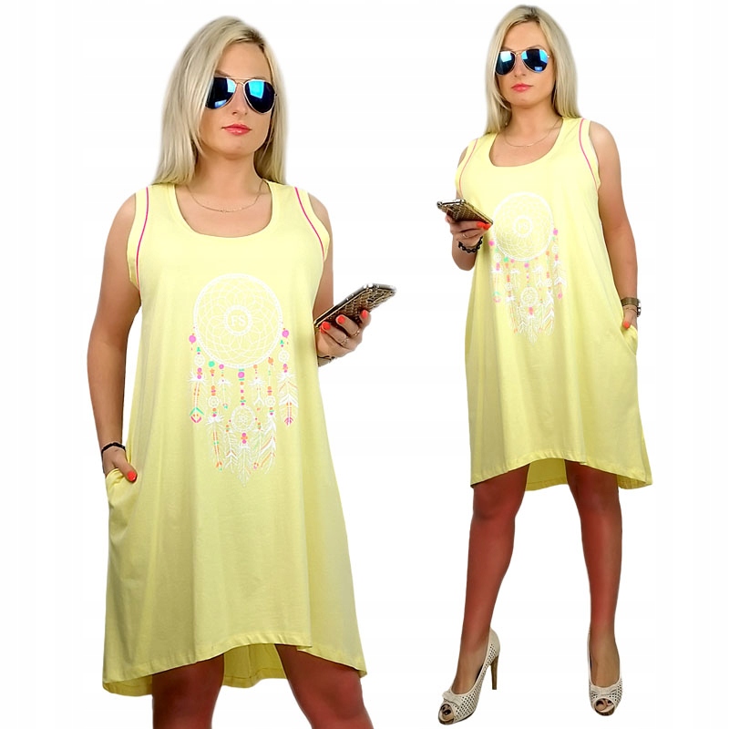 

Letnia Mini Sukienka Dłuższa Tunika 42 44 46 Uni