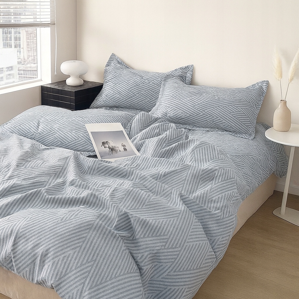 3 częściowy zestaw poszewek na kołdrę z bawełny w szare paski z poszewkami na poduszki 220×200 cm