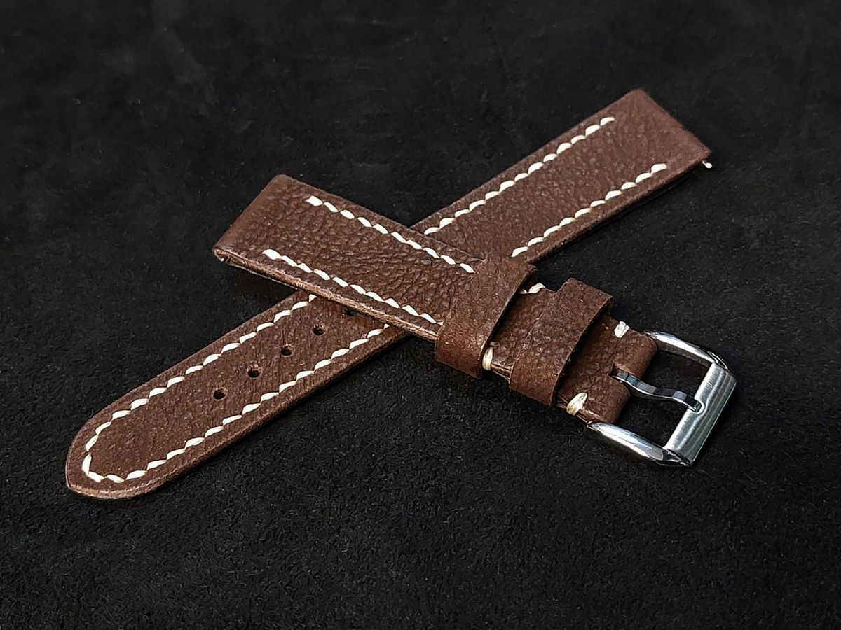 Pasek do męskiego do damskiego zegarka brązowy 19 mm szyty ręcznie skóra