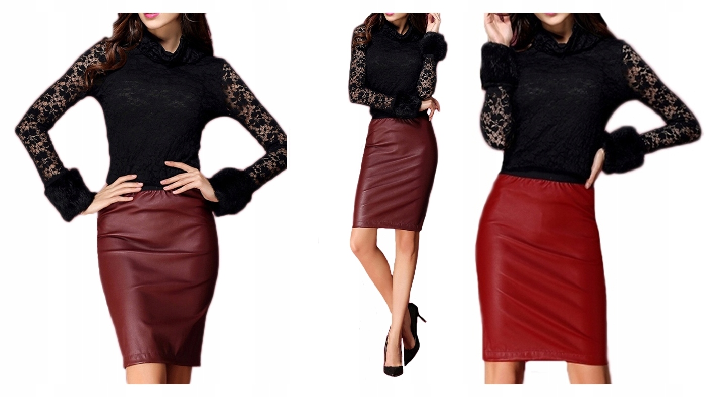 

Markowa Spódnica Eko Skóra midi Polska Skórzana S