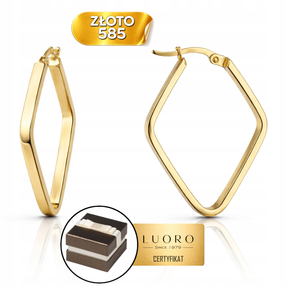 Náušnice Zlaté 585 14K Romby Romb 3 CM Krabička Dárek Certifikát