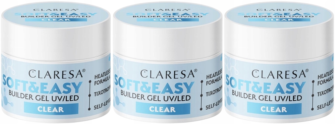 3 kusy Stavební Gel Soft&Easy Builder Gel Clear 45G Claresa Heatless