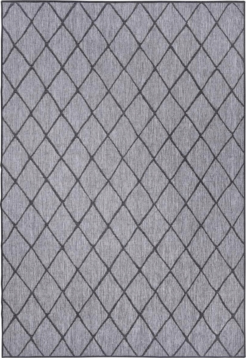 Koberec na terasu 160x230 cm, čierno grafitový, obojstranný, plocho tkaný, šnúrkový