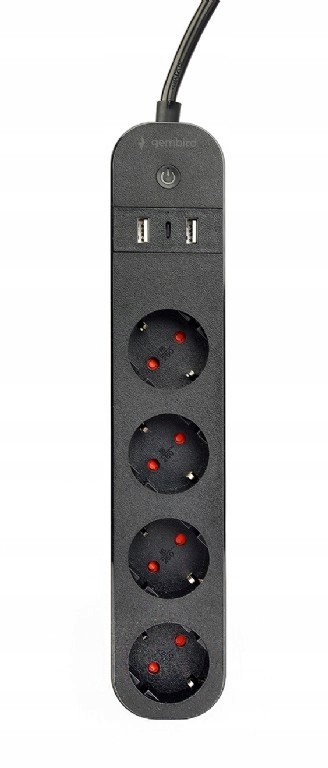 Gembird Inteligentní lišta Tuya 4xDE 2xUSB-A 1xUSB-C Černá
