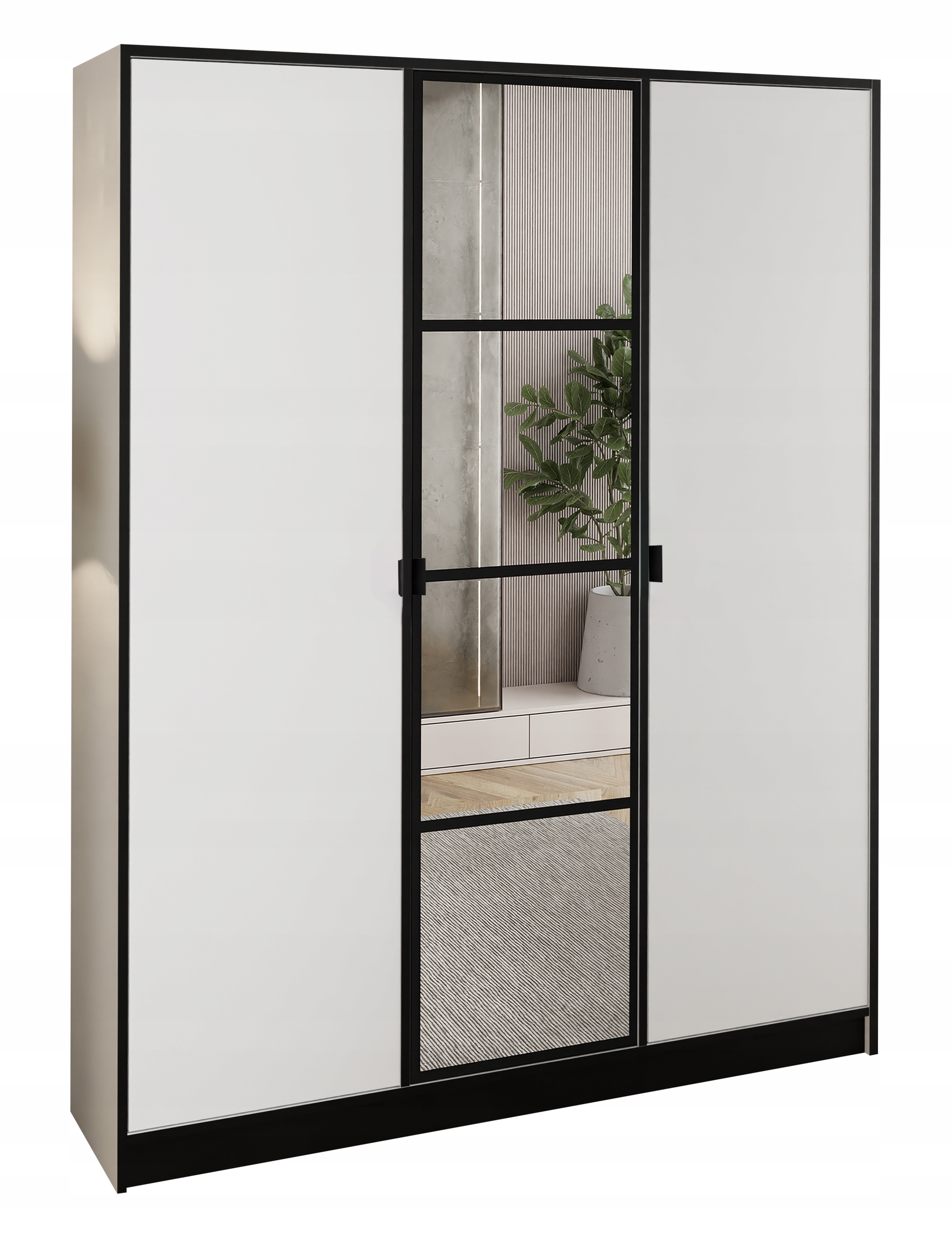 Skříň Třídveřová šatní skříň Lumi 157 3D Bílá se zrcadlem Eden úchytka č.