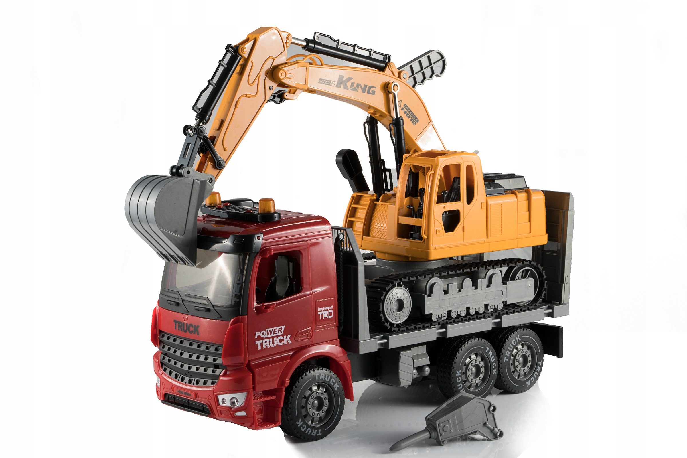 Duży SOLIDNY Pojazd TIR LAWETA + KOPARKA Marka Fireto