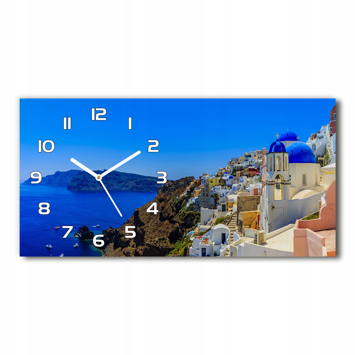 

Zegar ze szkła na ścianę Santorini Grecja 60x30 cm