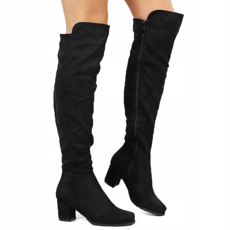 

Czarne kozaki za kolano na słupku zamsz LH71 r.37