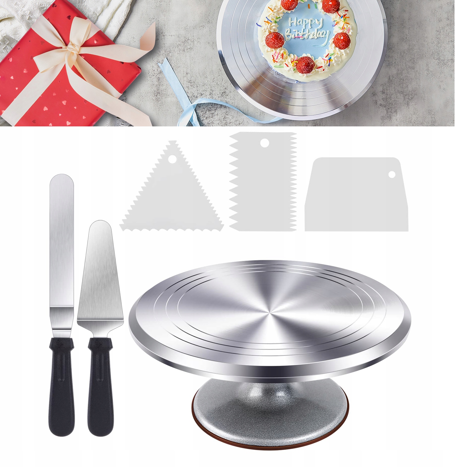 Kovový Profesionální Otočný Talíř Na Zdobení Dortů 30CM Sada