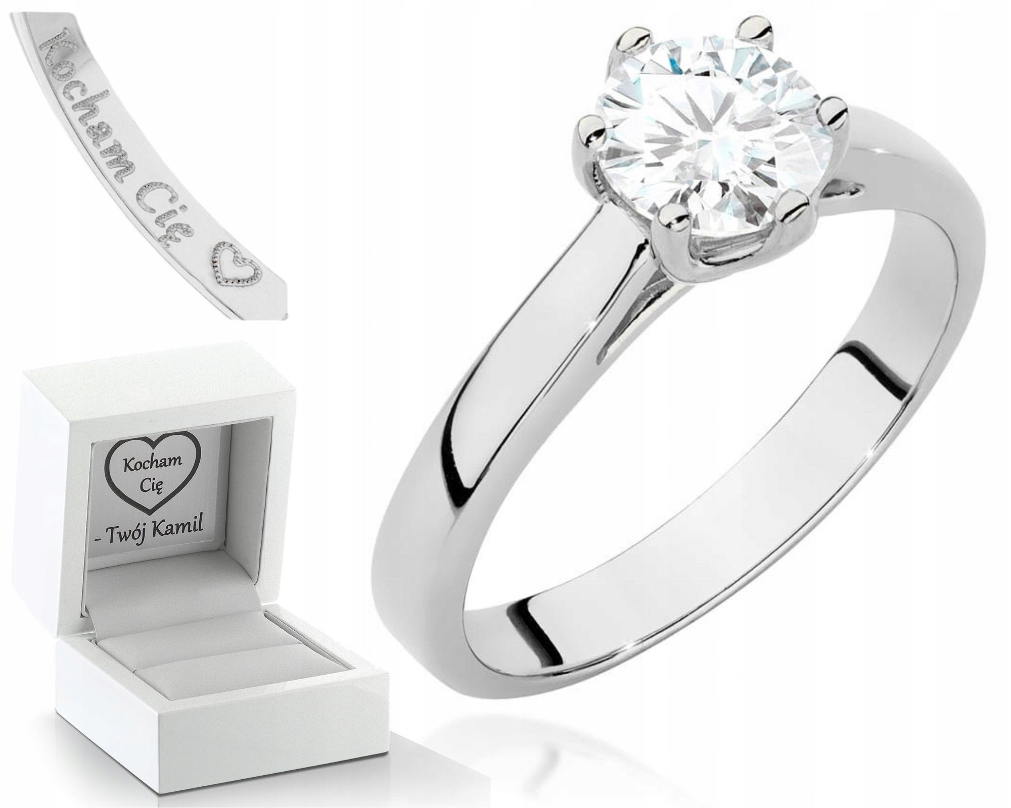 Bílý Zlatý Prstýnek S Diamantem 585 Gravírování Bonus