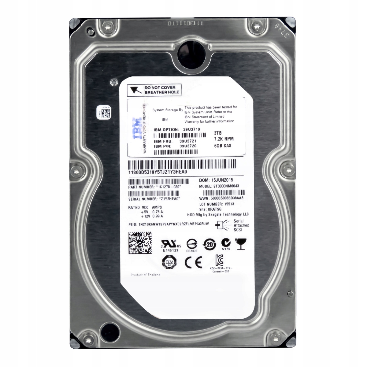 Ibm 39U3721 39U3720 3TB 7.2K 128MB SAS-2 3.5'' ST3000NM0043