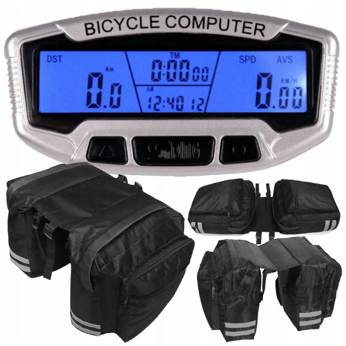 Wodoodporny Licznik Komputer Na Rower + Torba Sakwa Rowerowa Na Bagażnik Stan opakowania oryginalne