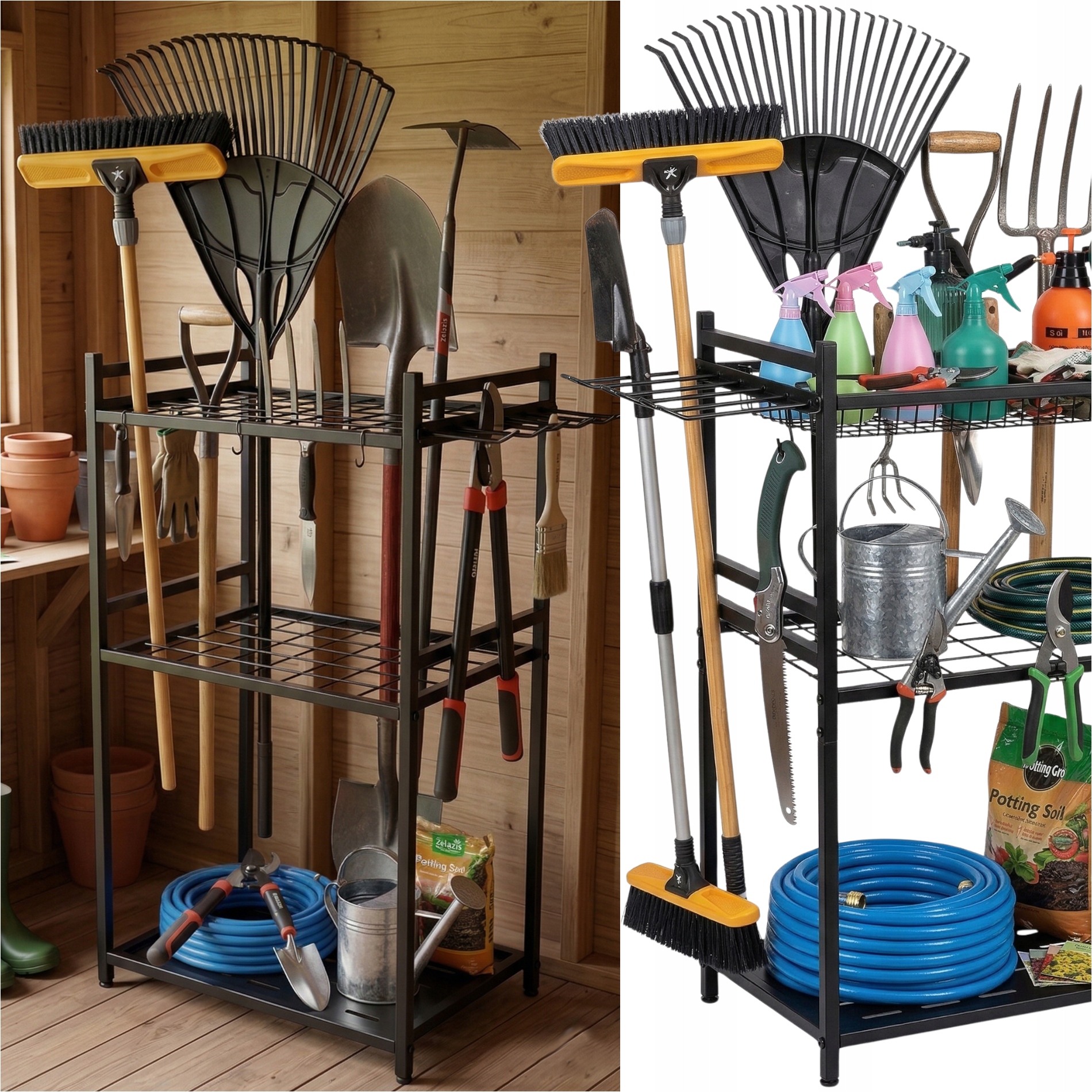 Skříň Regál Na Nářadí Háky Na Zahradní Nůžky Stojan Na Lopaty Police Zásuvky XL