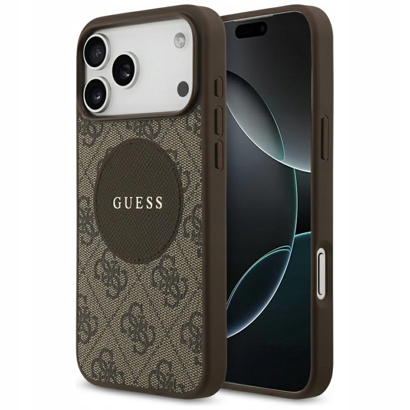 Guess 4G Circle Classic Logo MagSafe – Pouzdro pro iPhone 17 Pro Max (hnědé)