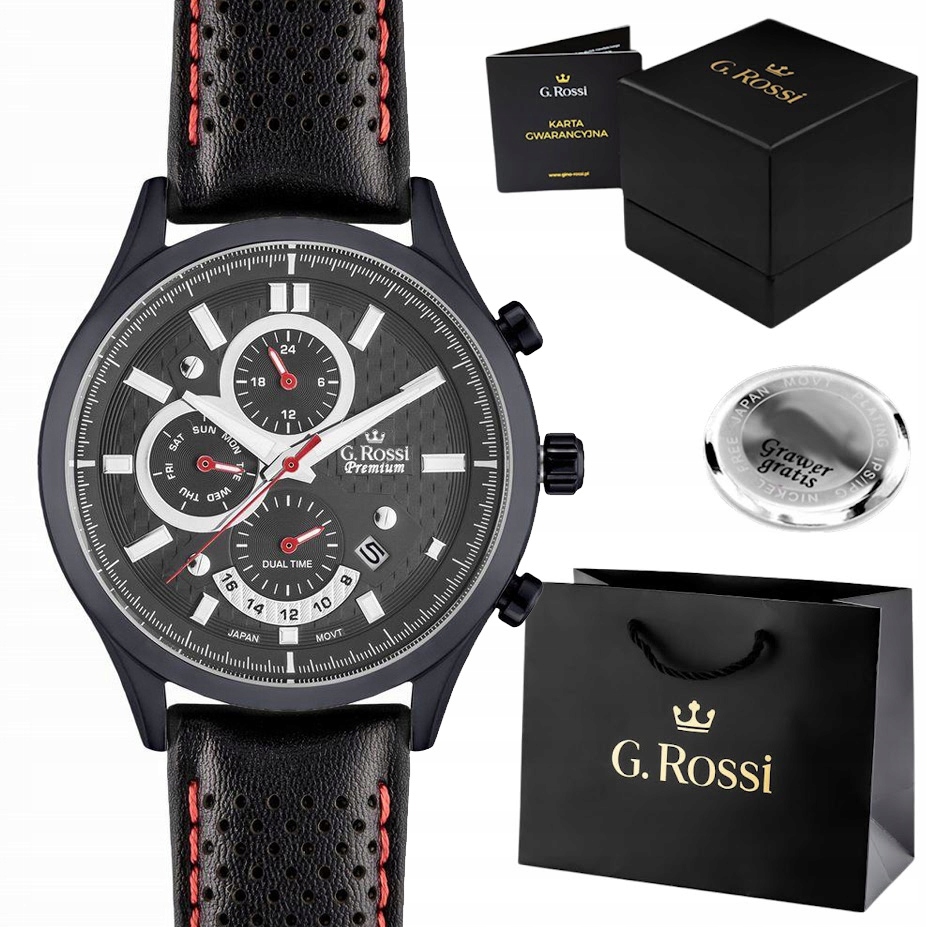 Pánské hodinky G. Rossi Premium kožené s multidatemovačem Gravírování