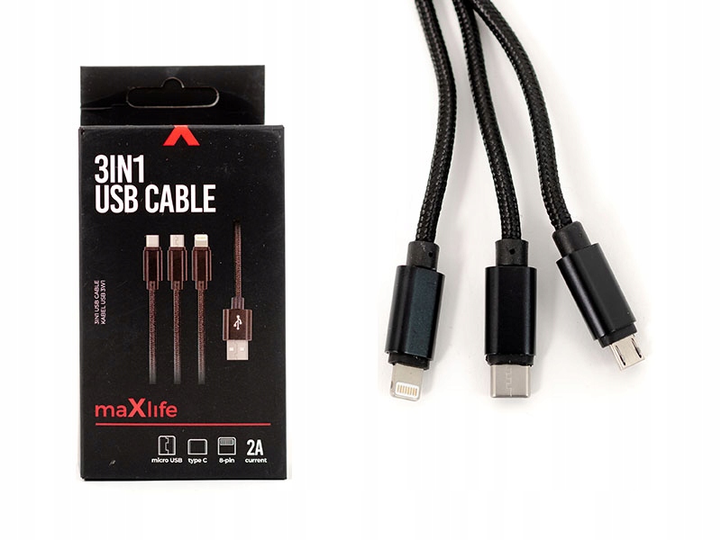 

Kabel Usb W Oplocie 3W1 Typ-c, Micro Usb, Iphone