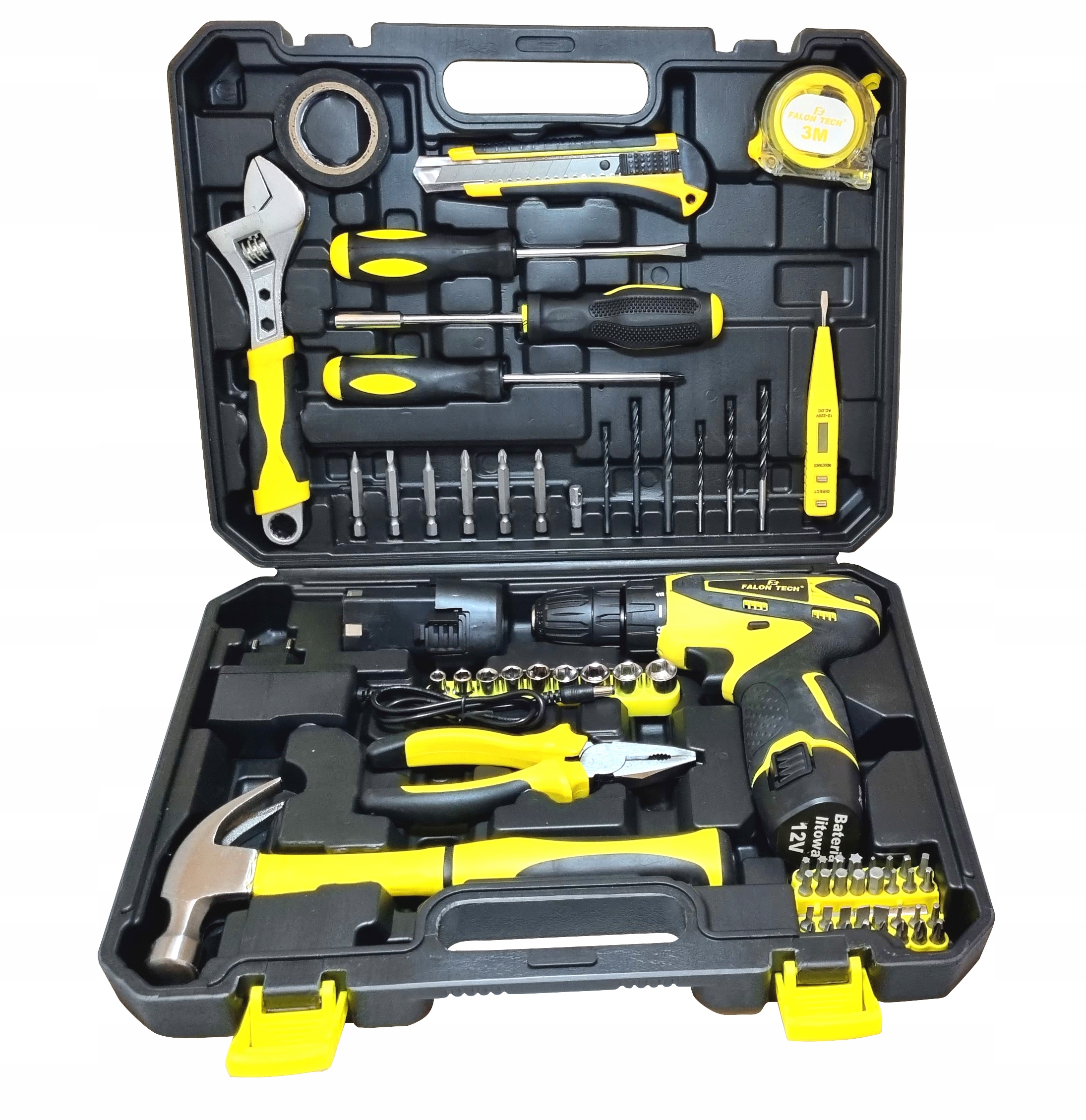 

Zestaw narzędzi wkrętarka młotek szczypce 68el