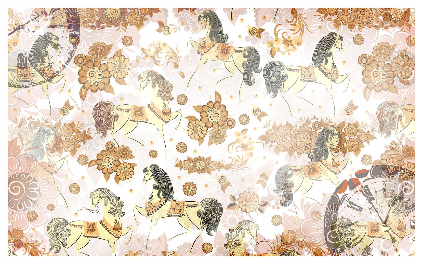 Fototapeta Koně v květech elegance a zlato v béžové barvě 200x140 lepidlo