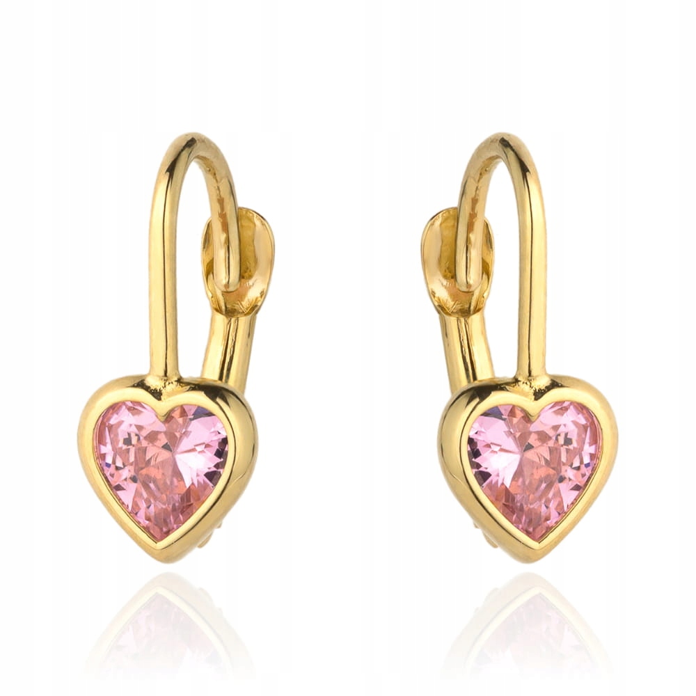 Zlaté Náušnice se srdíčky s růžovým kamenem Ryzost 585 1,42 g