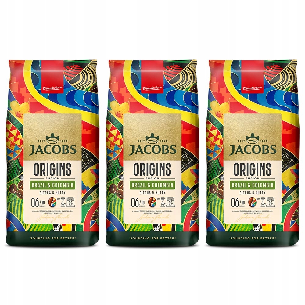 Kawa ziarnista Jacobs Origins Fusion Brazil & Colombia 3x 1kg