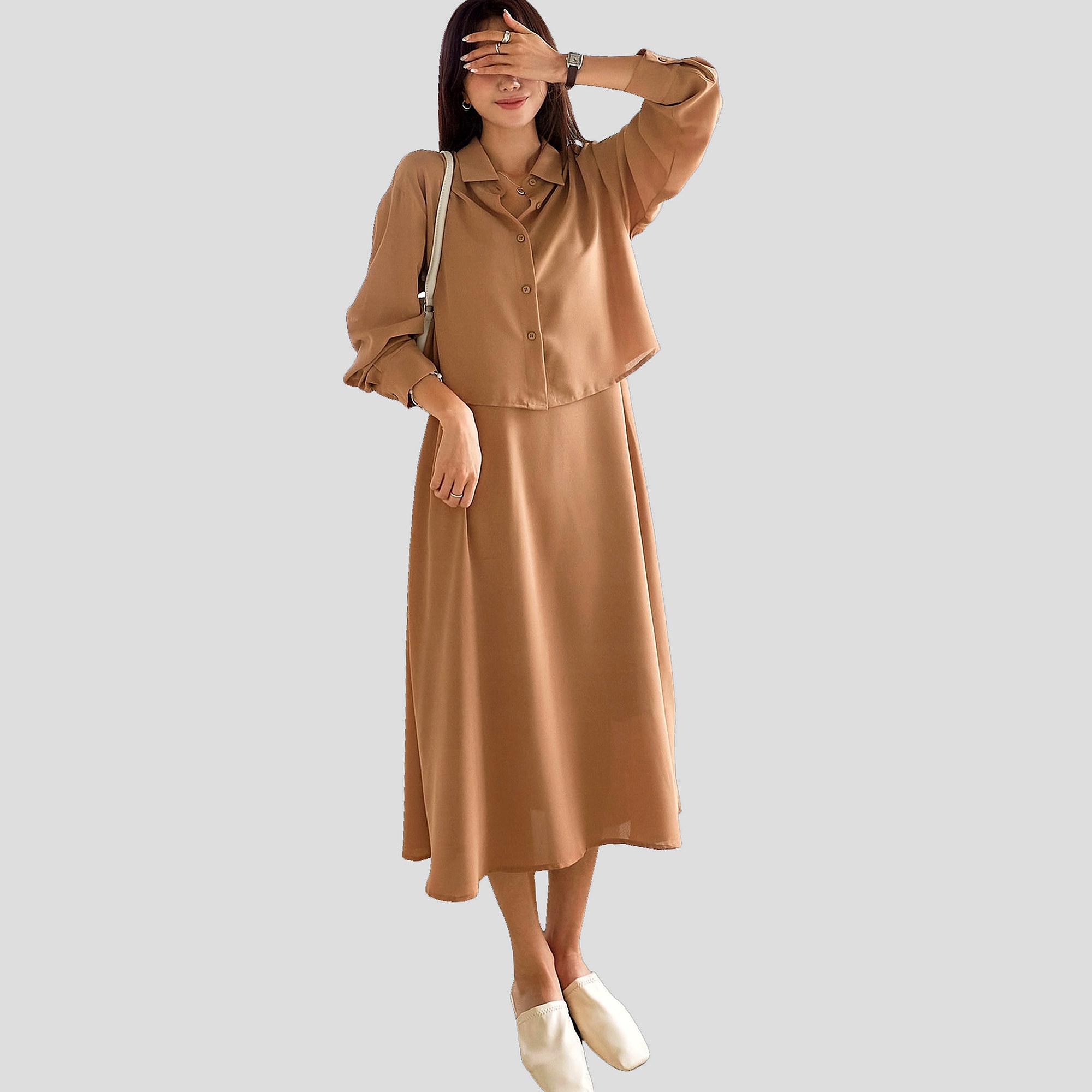 Šaty Rozkládací Midi Košile Casual Khaki Dazy XL