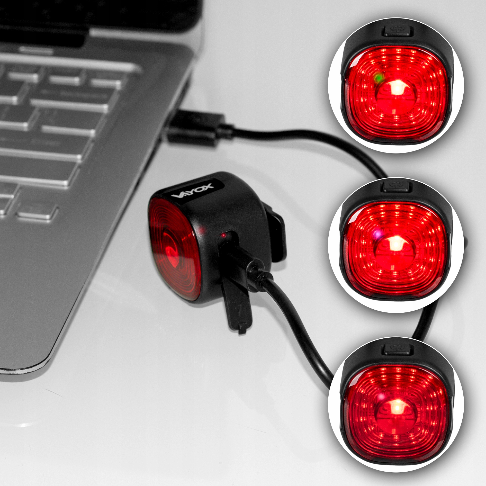 LAMPKA ROWEROWA PRZEDNIA AKUMULATOROWA 5xLED + OŚWIETLENIE TYLNE USBC VAYOX Strumień świetlny 1020 lm