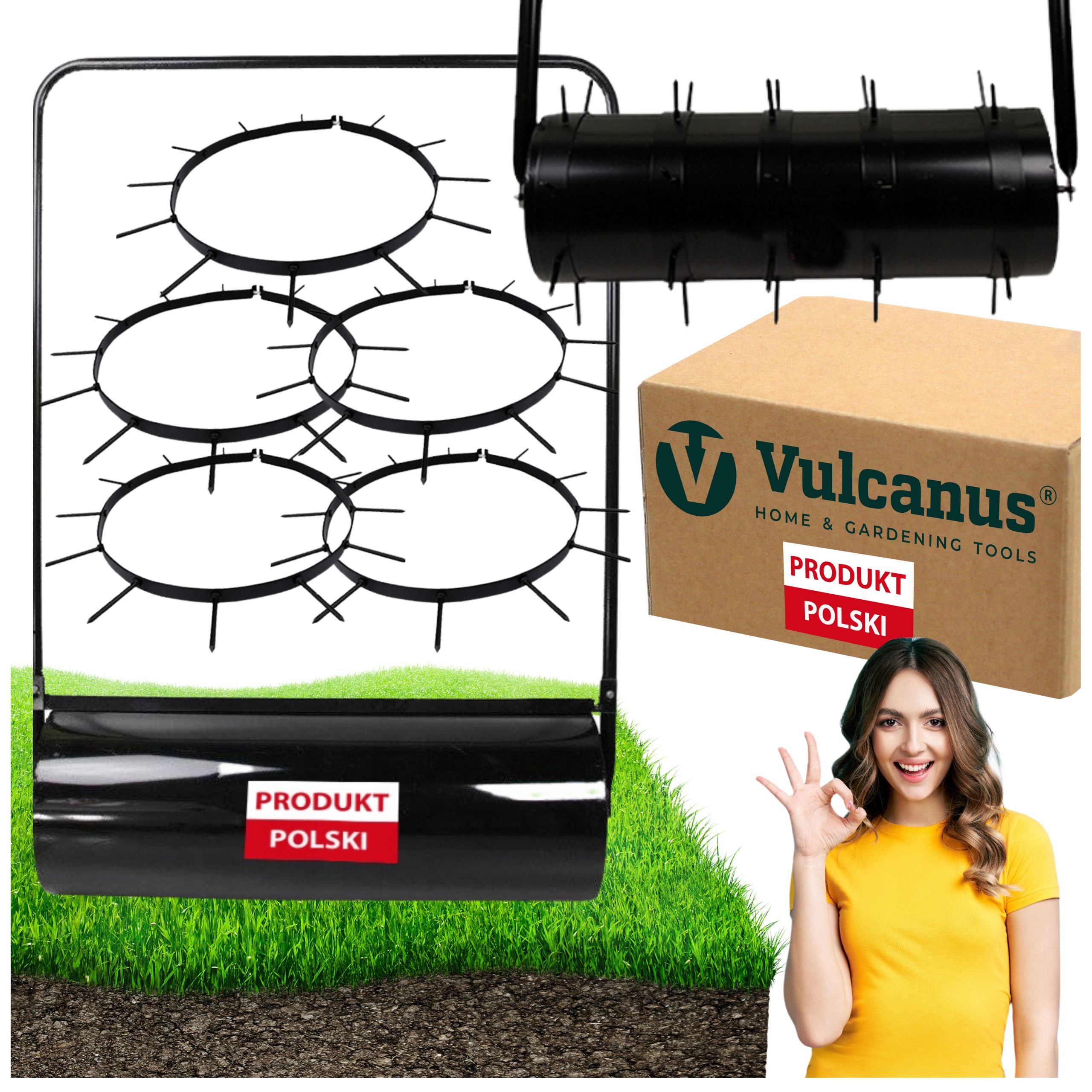 Walec wał ogrodowy do trawy 80cm trawnika z kolcami aerator + 5 szt obręczy