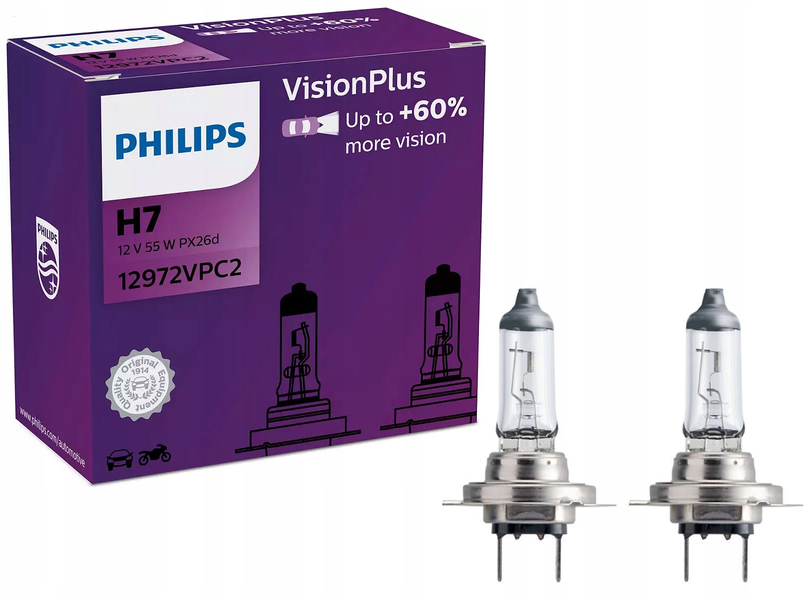 

Żarówki Philips H7 Vision Plus +60% 12V 55W 2 Szt