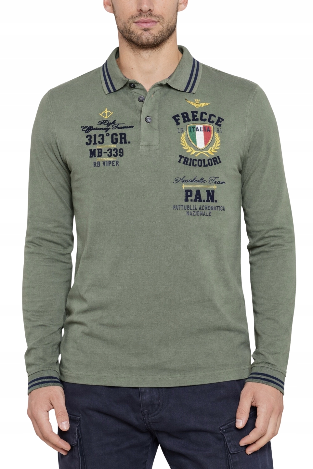 Aeronautica Militare Zelené polo s dlouhým rukávem P.a.n. s potiskem Flock Prints M