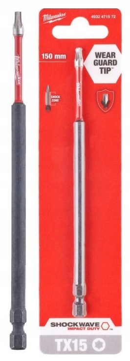 Milwaukee Bit Udarowy Długi Końcówka Shockwave Torx TX15 150MM Hex T15