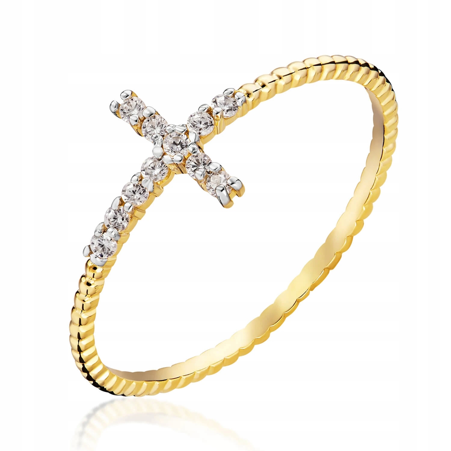 Zlatý Prstýnek Kříž 585 S Zirkony Křížek Náboženský Symbol VEL.11