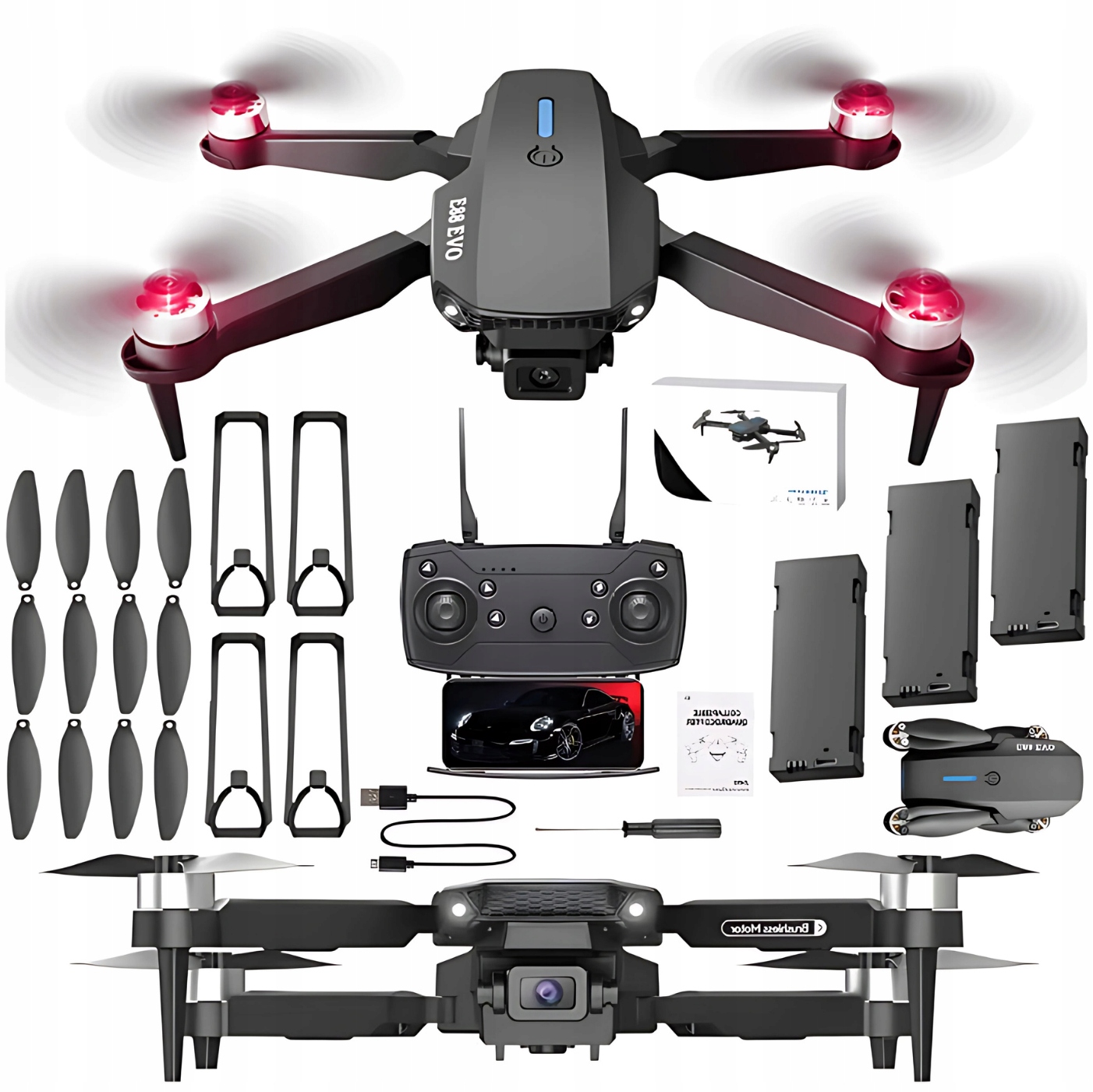 Дрон EVO OpticalFlow 2 камери безщіткові двигуни 3 батареї іграшка для ширяння