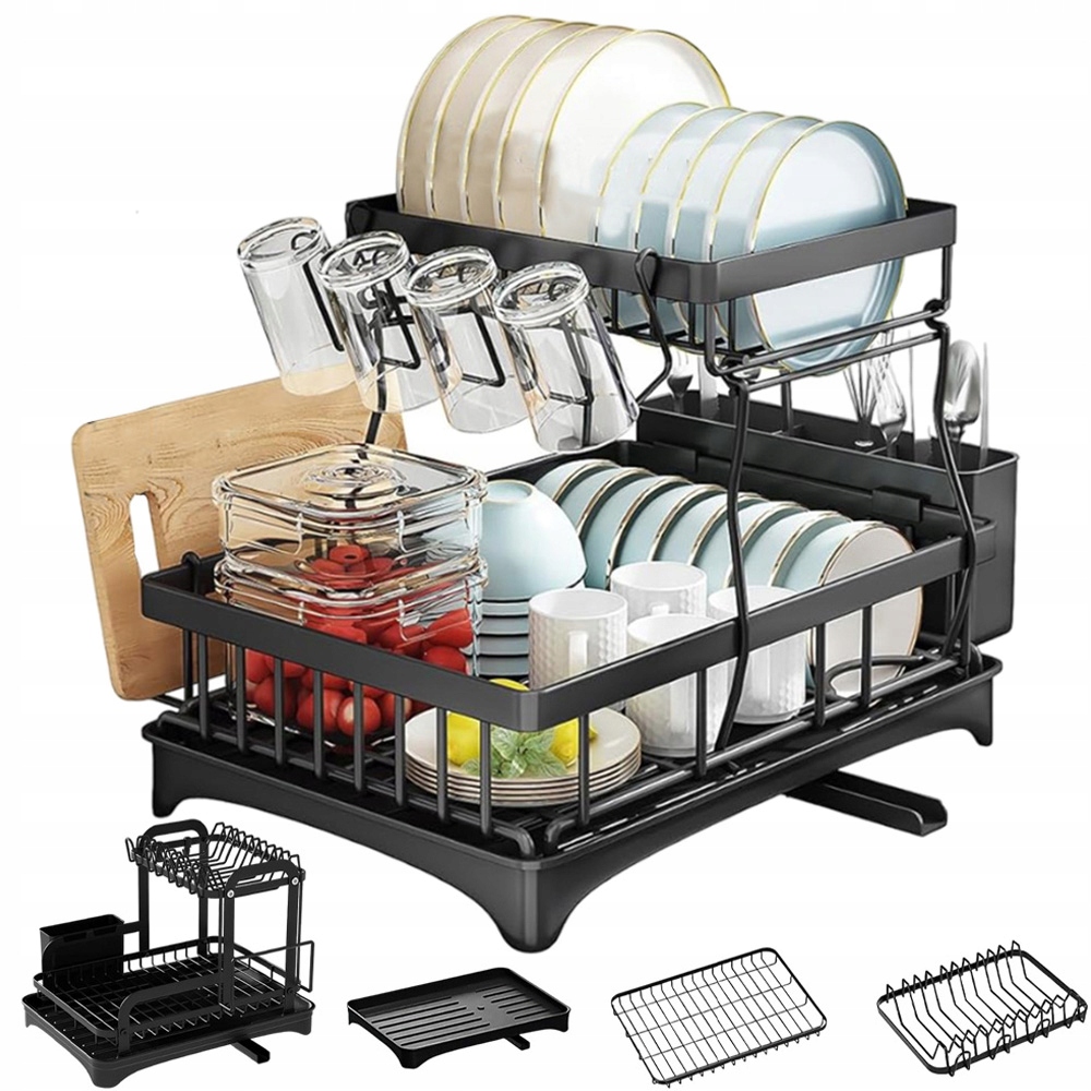 Levně Odkapávač Na Nádobí Odkapávač S Odtokem Dvouúrovňový 40*30*32 CM Černý Iron