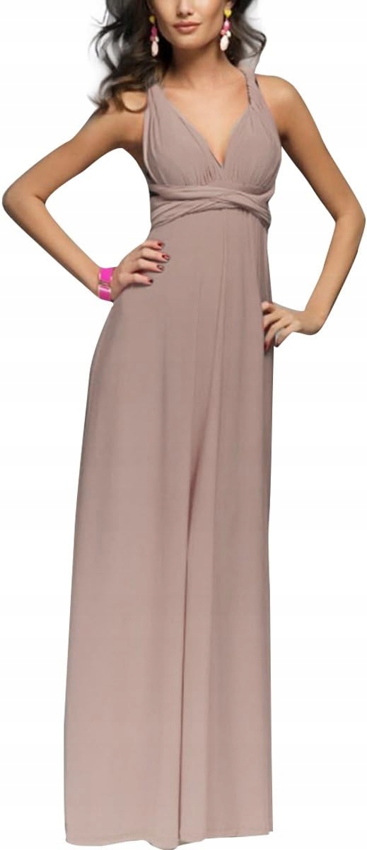 Šaty Elegantní Dlouhé Maxi šaty pro družičky Večerní béžová S