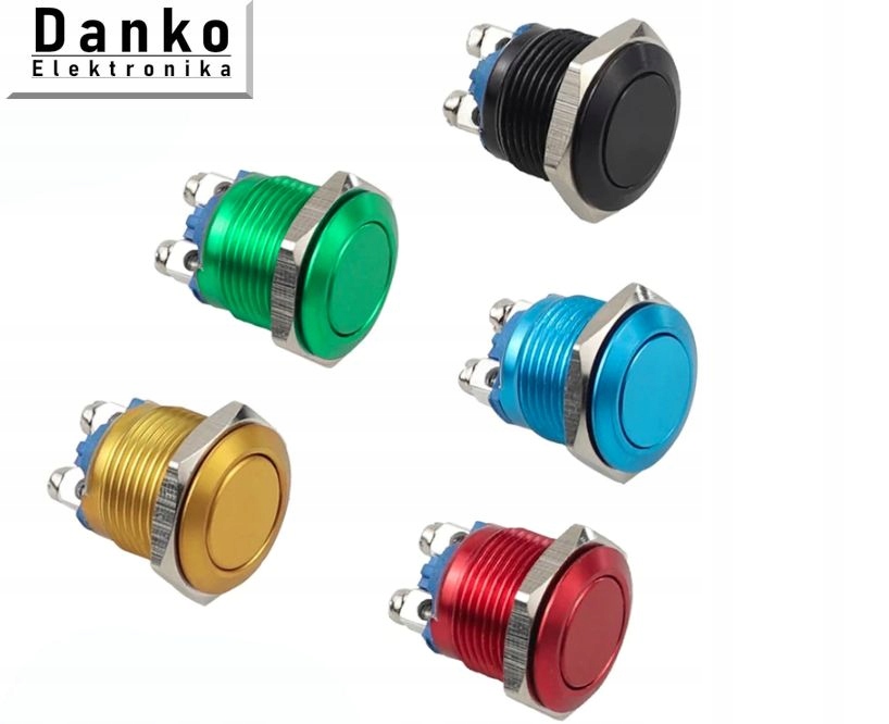 PRZYCISK przełącznik kolorowy na panel 19mm metalowy 5V 12V 230v Czerwony Kod producenta Wyłącznik metalowy panelowy