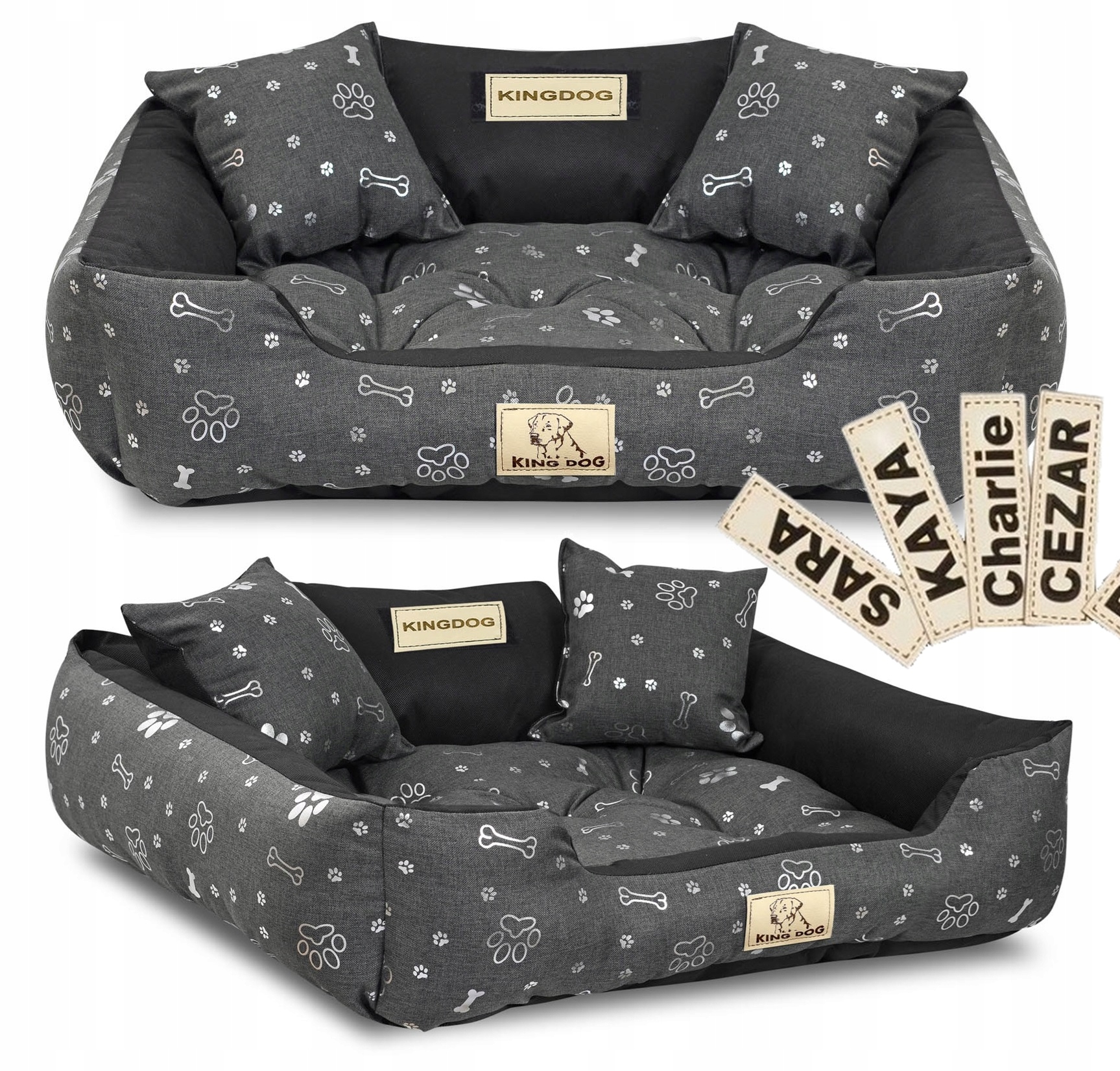 Levně Pelíšek pro psy kotec 100x75 Kingdog personalizovaný, nepromokavý, s kostmi