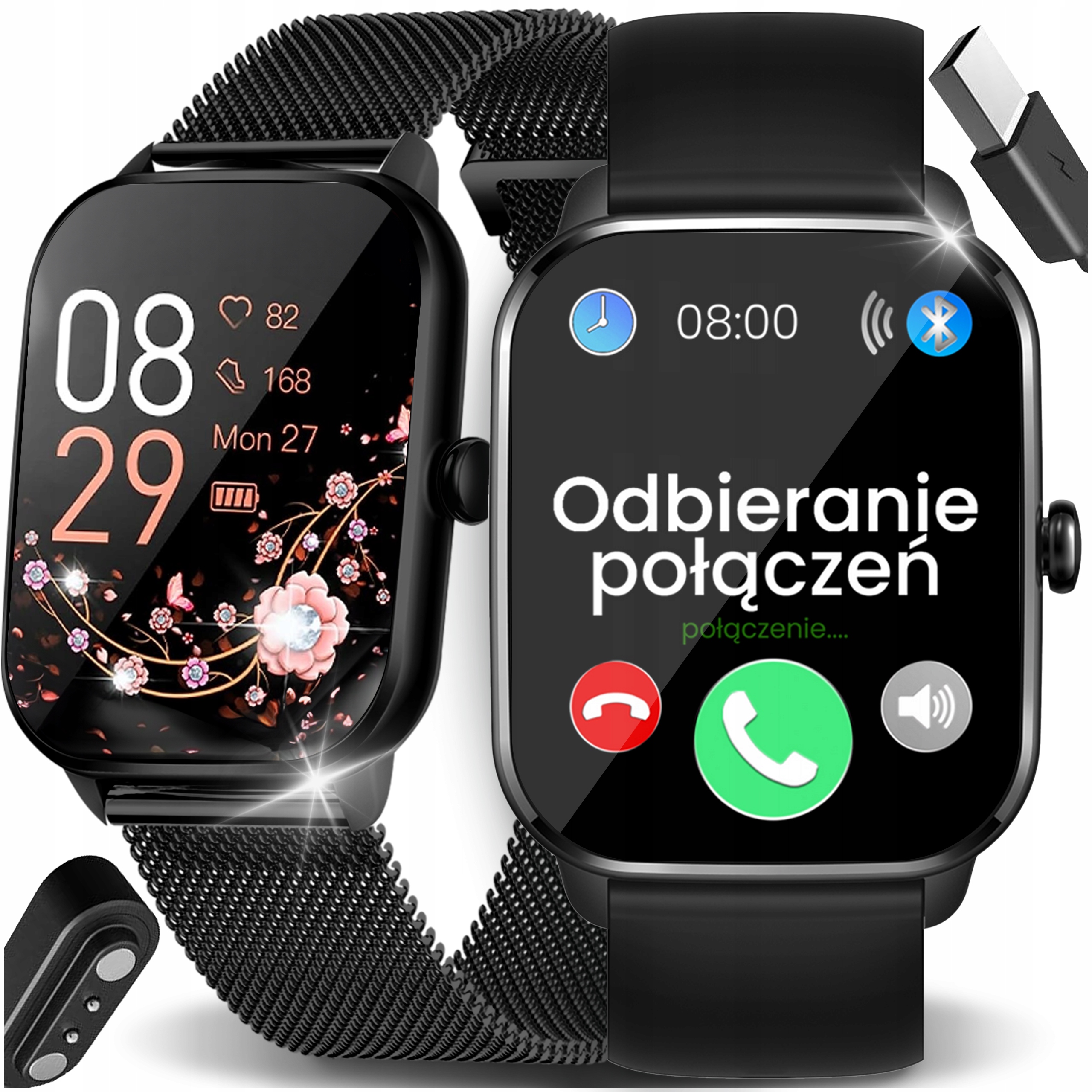 SMARTWATCH ZEGAREK DAMSKI POLSKIE MENU ROZMOWY PULS DLA KOBIETY 2 PASKI PL Marka JG Smart