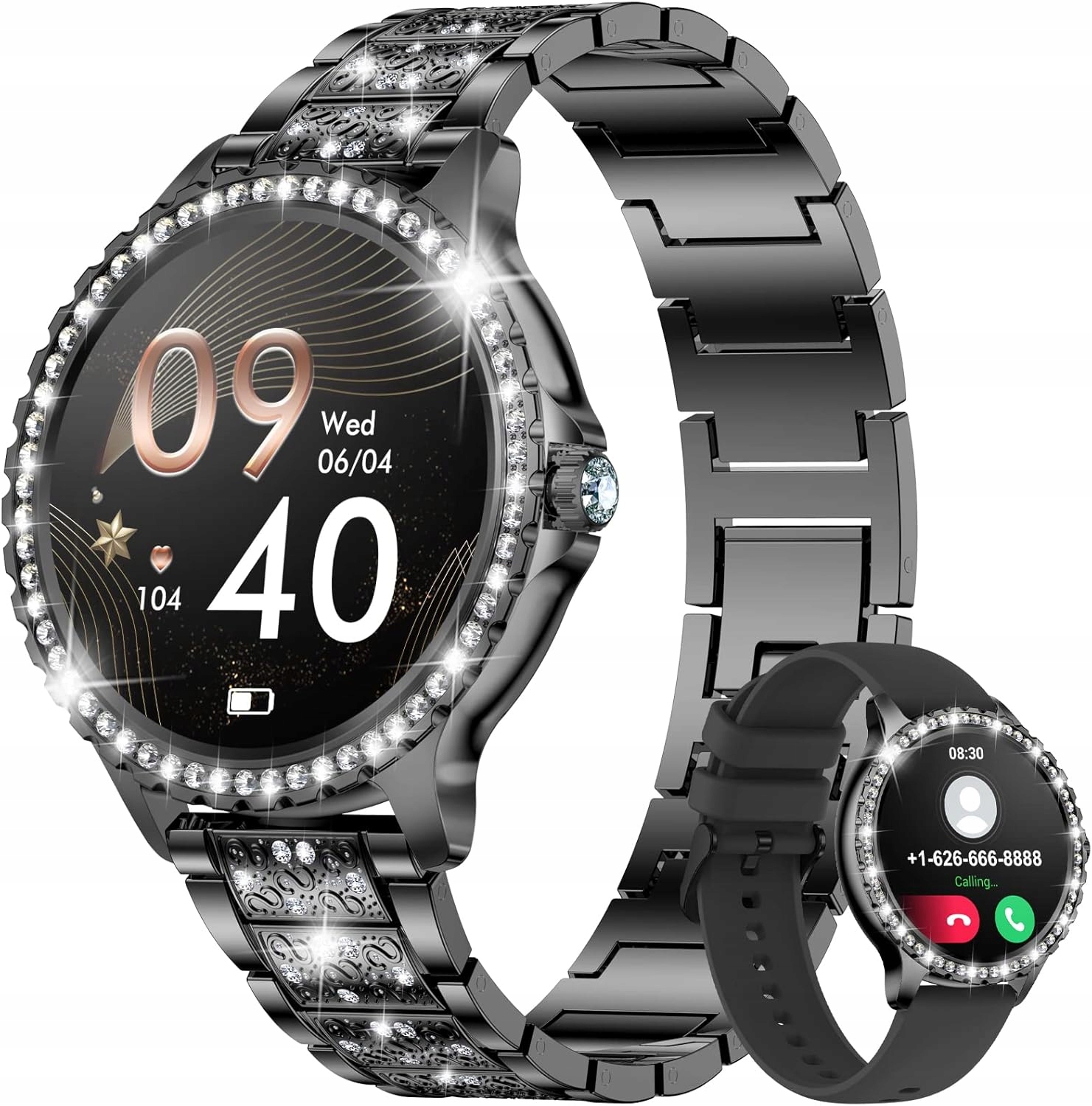 Lige Smartwatch damski, 1,32" diamentowy zegarek fitness do iOS Android