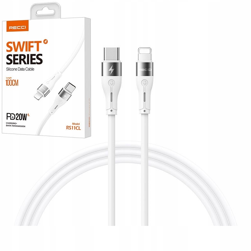 SZYBKI KABEL DO IPHONE LIGHTNING - USB C 20W 1M ALUMINIOWE KOŃCÓWKI RECCI