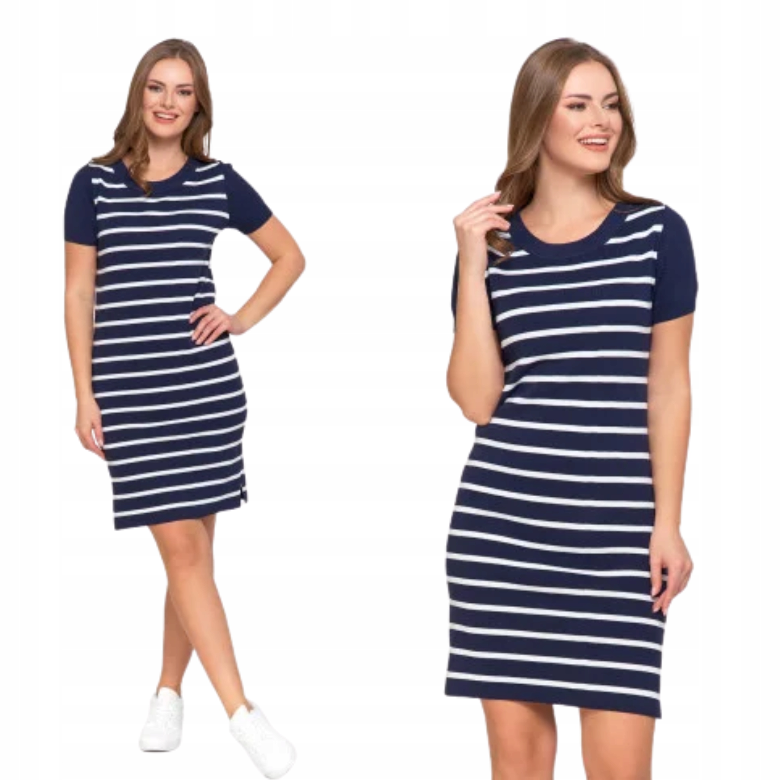 Dámské pruhované oversized Šaty z elegantního pleteného svetru Moraj XXL