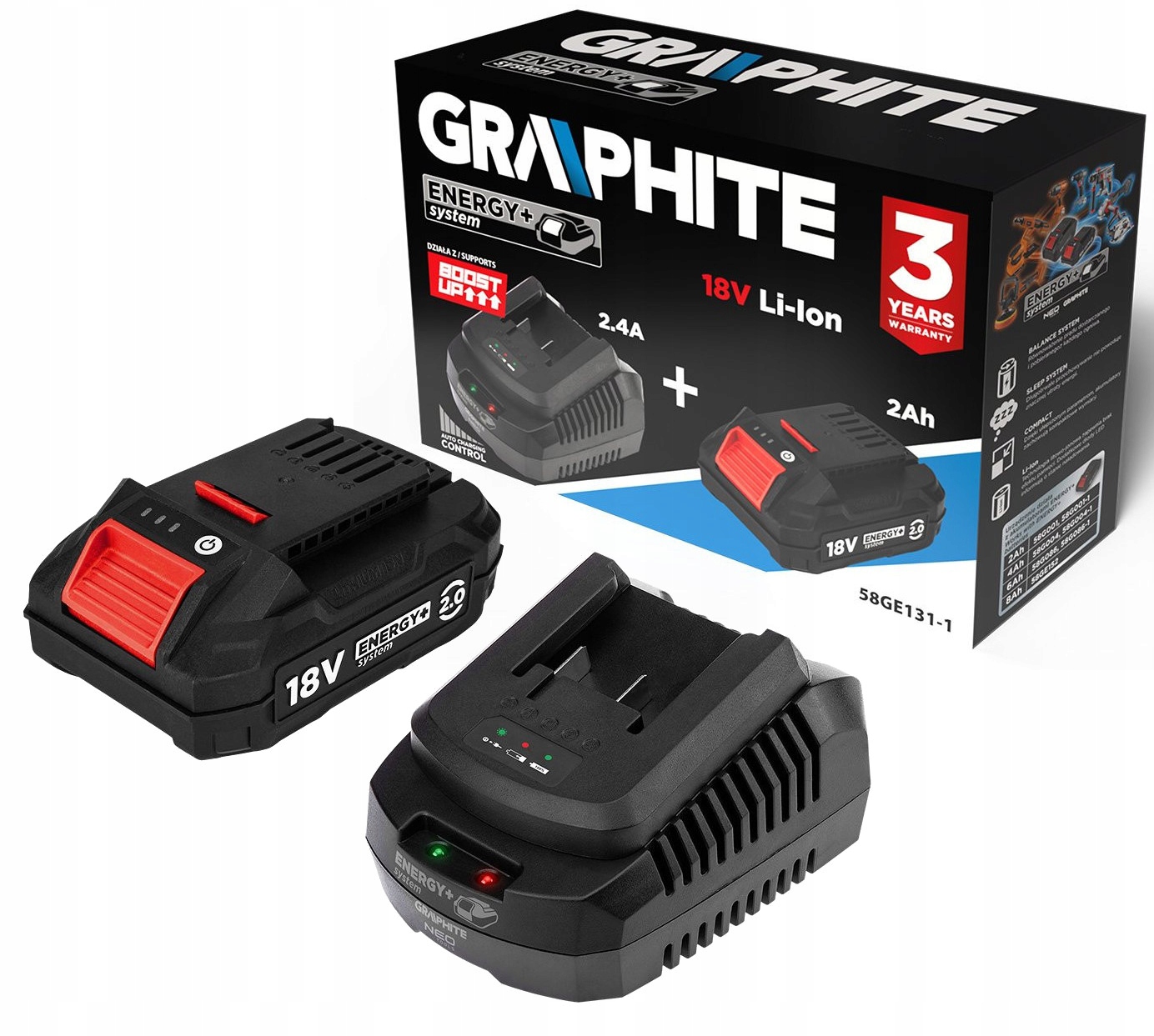 Zestaw Energy+: akumulator 2Ah z ładowarką Graphite