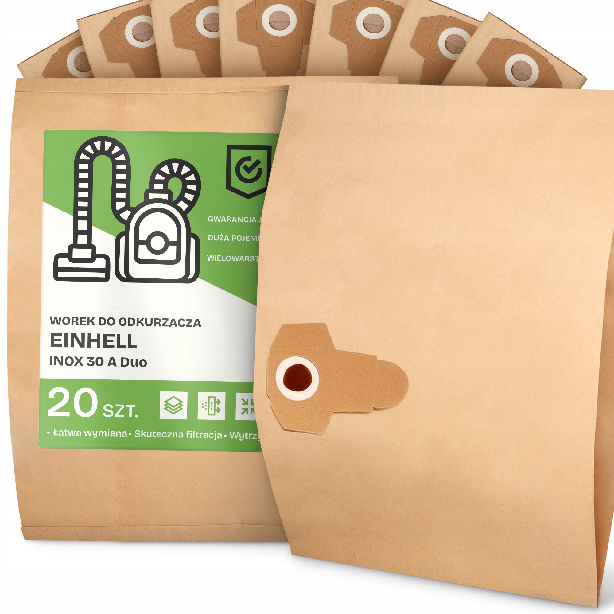 20 x Sáček Do Vysavače Einhell Inox 30 A Duo Papírový 2-vrstvový Sáček 2A