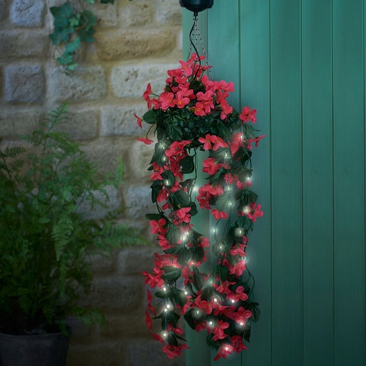 WISZĄCE KWIATY LAMPKI SOLARNE DEKORACJA ŚWIETLNA DO OGRODU, NA BALKON Wysokość całkowita 70 cm