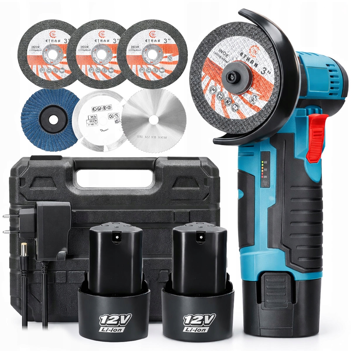 Szlifierka Kątowa Do Cięcia Akumulatorowa Zestaw 2X Aku 6 Tarcz