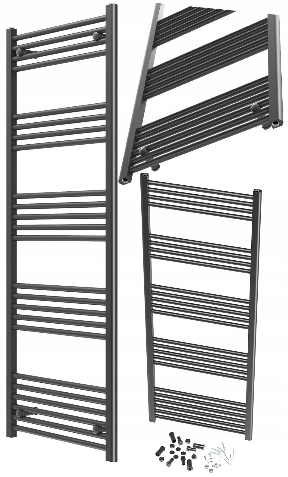 Kúpeľňový Ohrievač Čierny Rebrík 60x160 cm Montáž 180° Kaloryfer Breno