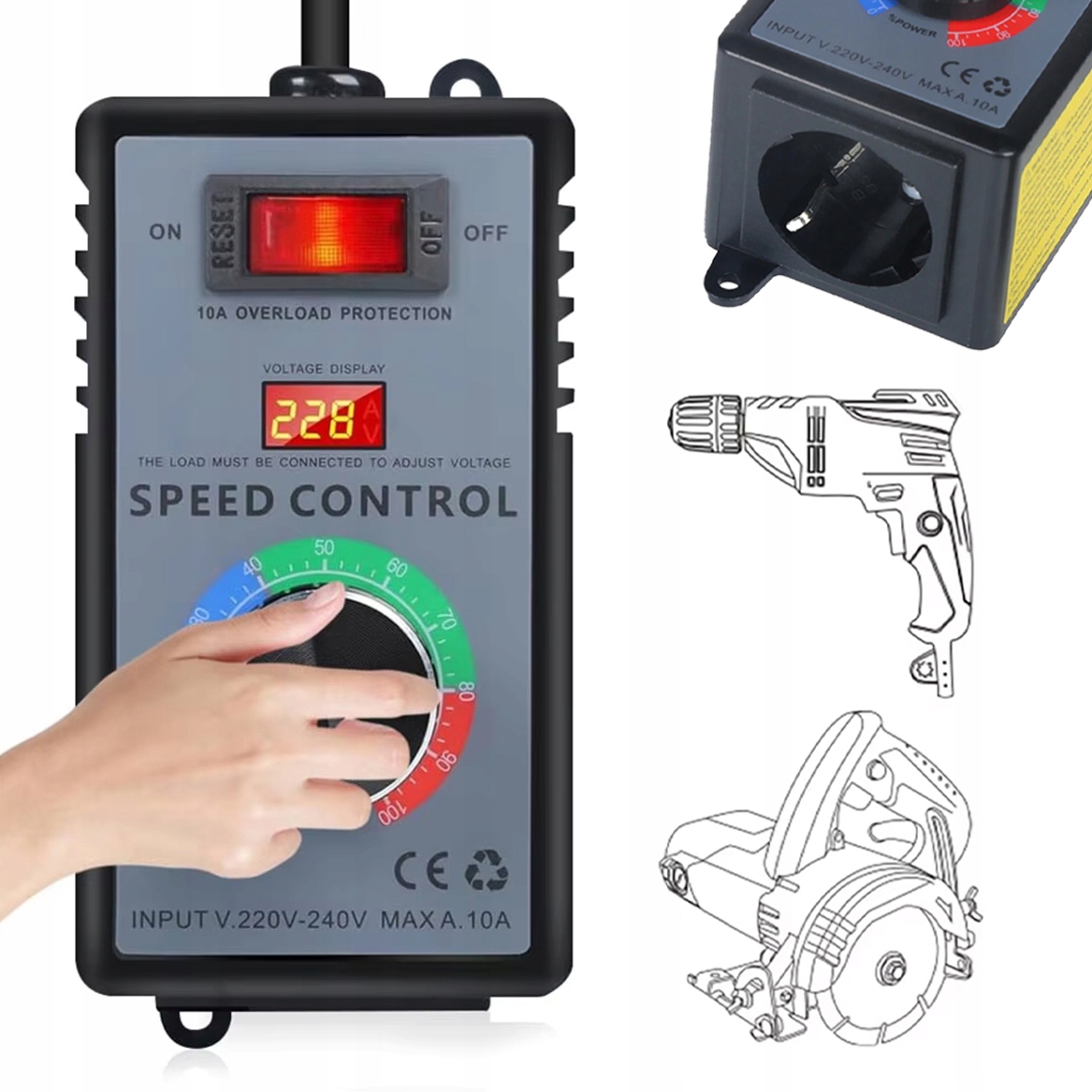 Regulator obrotów silnika mocy napięcia w obudowie z gniazdkiem 2400W 230V