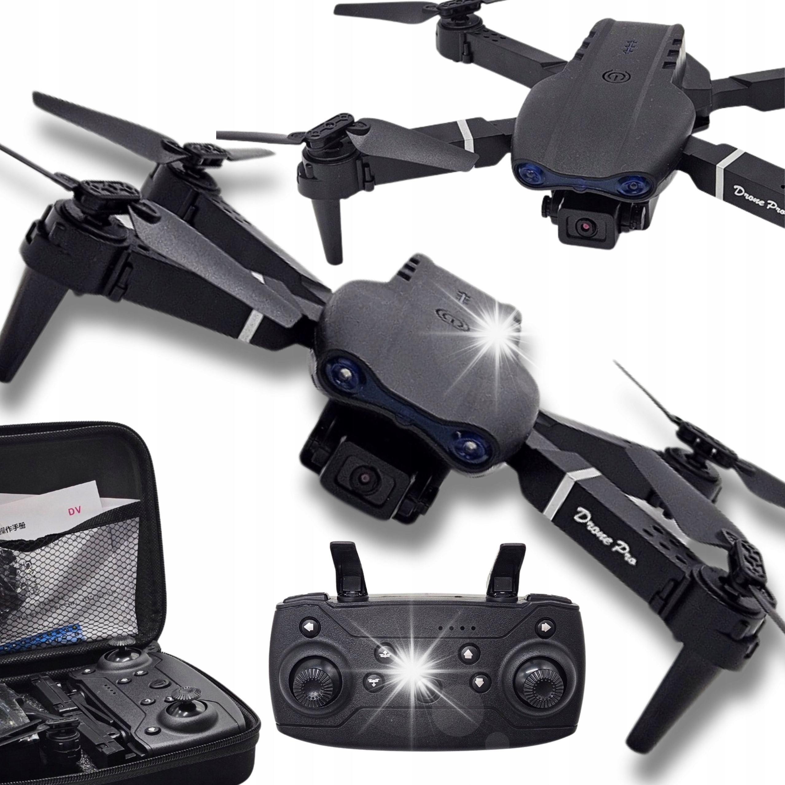 DRON PRO KAMERY WIFI ZAWIS 250M 3 BATERIE E88 PRO TRENINGOWY ZABAWKA