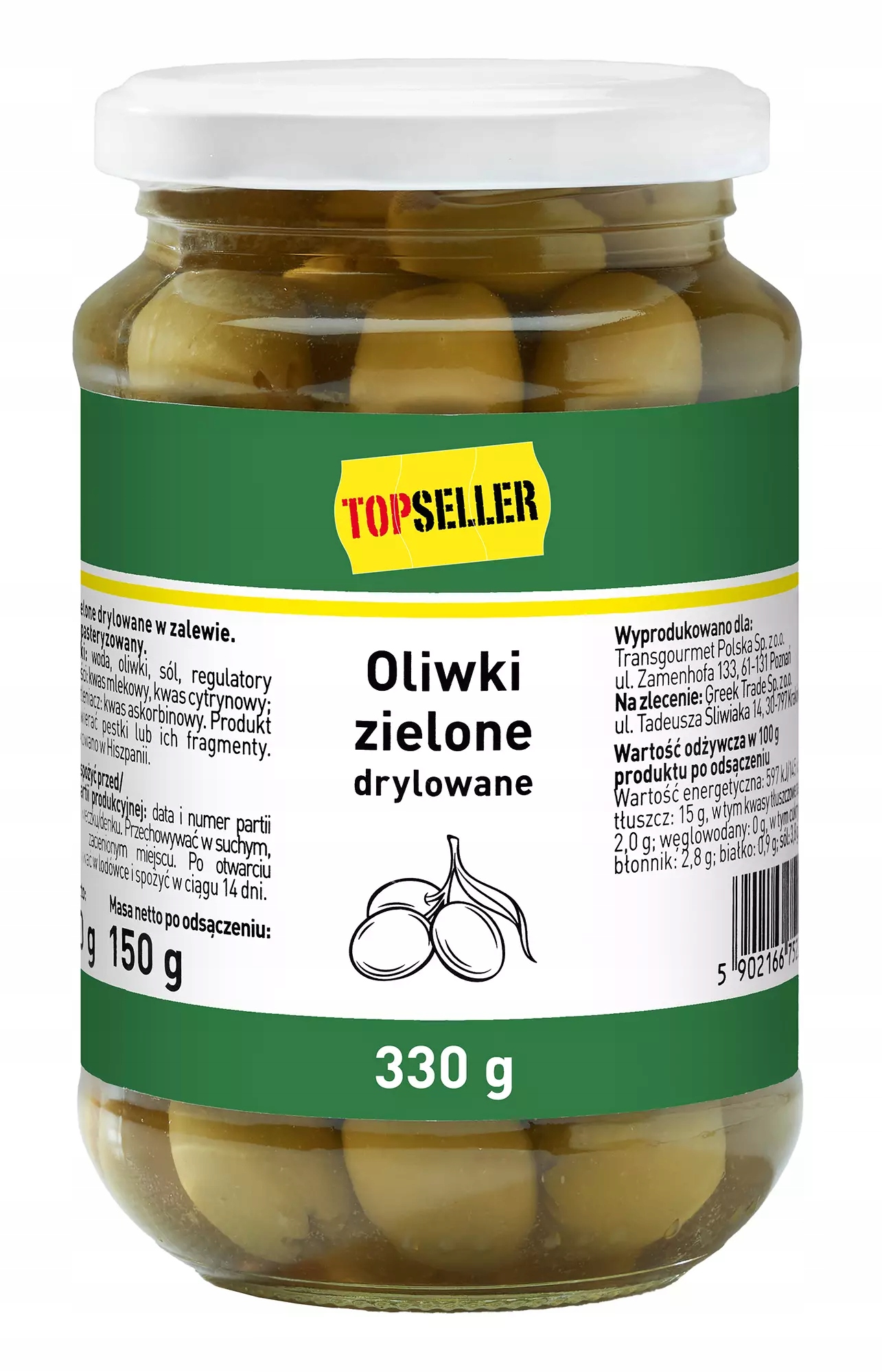 Levně Topseller Zelené olivy drilované 330 g