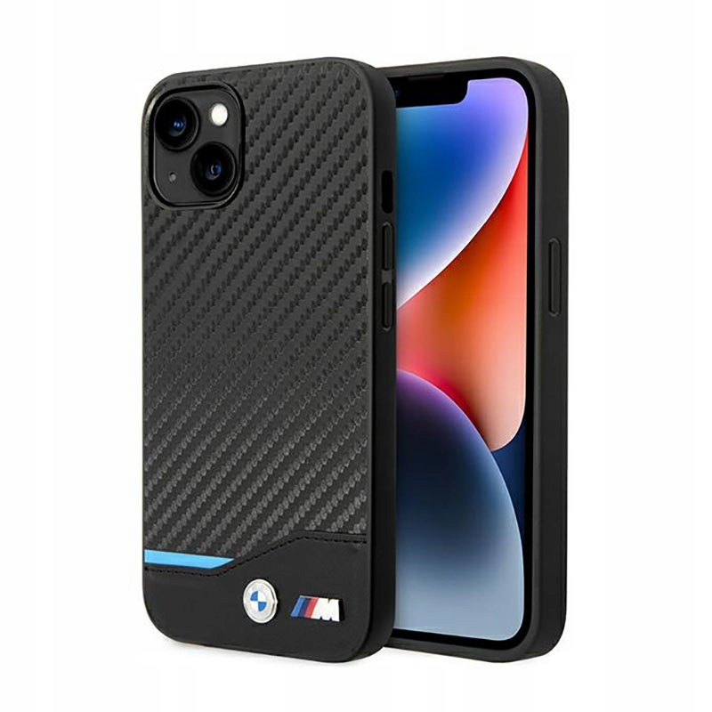 Bmw Leather Carbon Blue Line – Pouzdro pro iPhone 14 Plus (Černé)